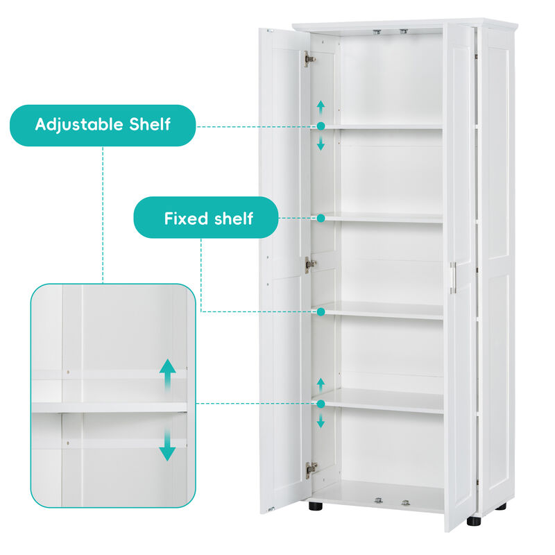 White Storage Cabinet with Two Doors for Bathroom