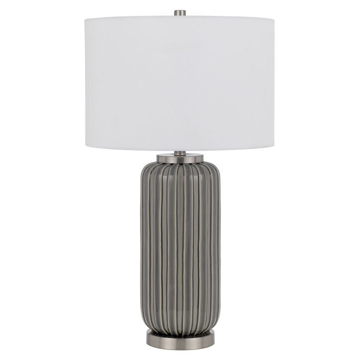 29 Inch Ceramic Curved Table Lamp with Stripes, Dimmer, Gray