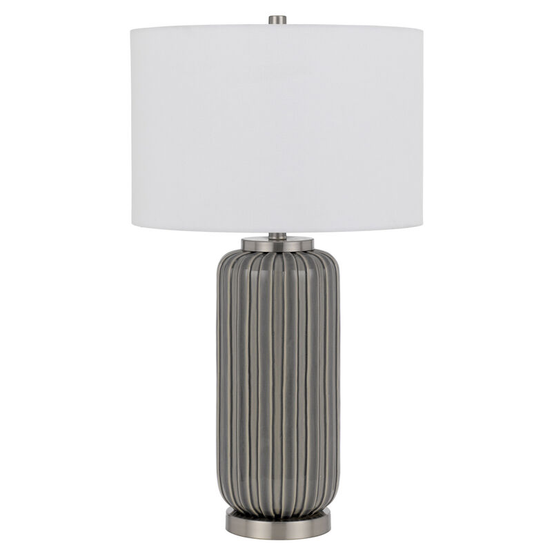 29 Inch Ceramic Curved Table Lamp with Stripes, Dimmer, Gray