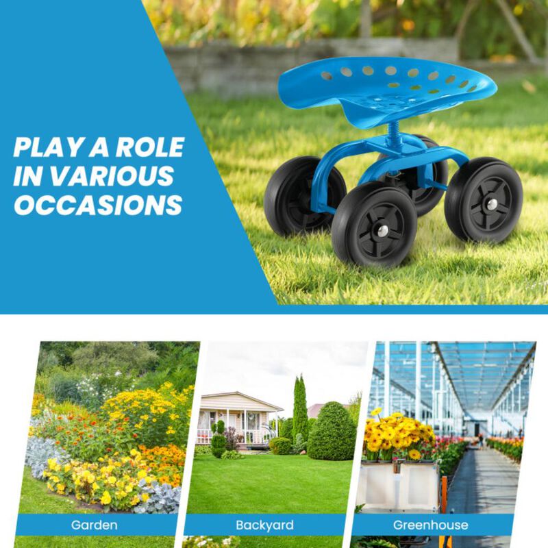 Hivvago Garden Rolling Workseat with 360&deg; Swivel Seat and Adjustable Height