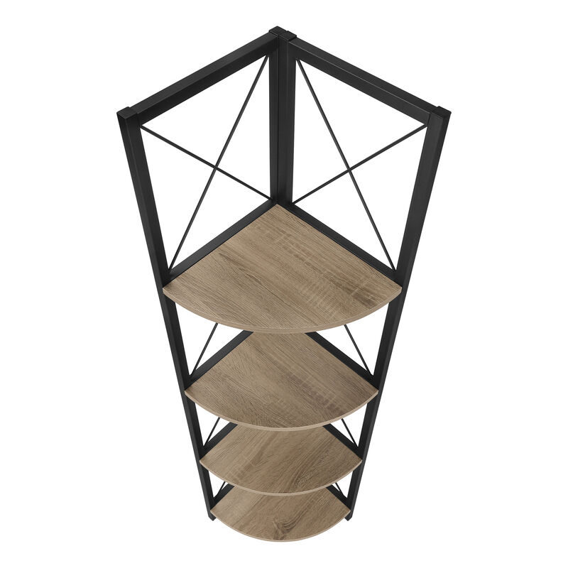 Monarch Specialties I 3648 Bookshelf, Bookcase, Etagere, Corner, 4 Tier, 60"H, Office, Bedroom, Metal, Laminate, Brown, Black, Contemporary, Modern
