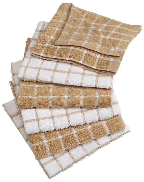 Set of 6 Assorted White and Brown Square Shape Absorbent Dishcloth 12"