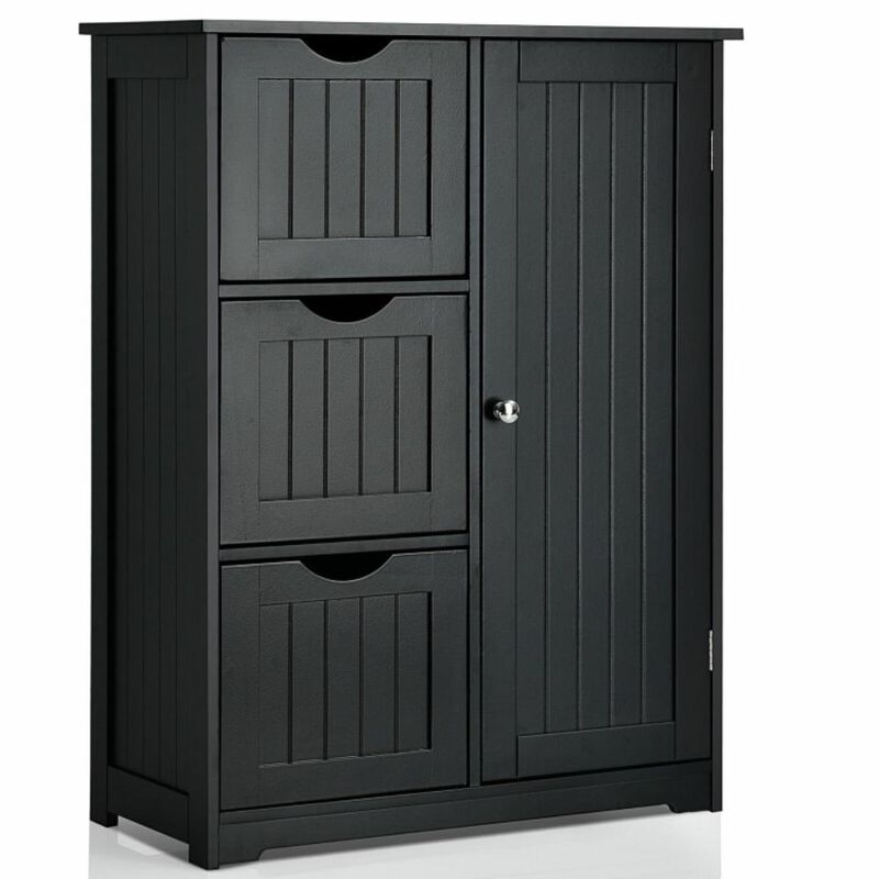 Hivvago Bathroom Floor Cabinet Side Storage Cabinet with 3 Drawers and 1 Cupboard