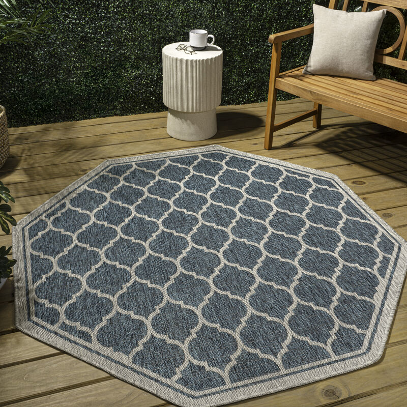 Trebol Moroccan Trellis Textured Weave Octagon Indoor/Outdoor Area Rug