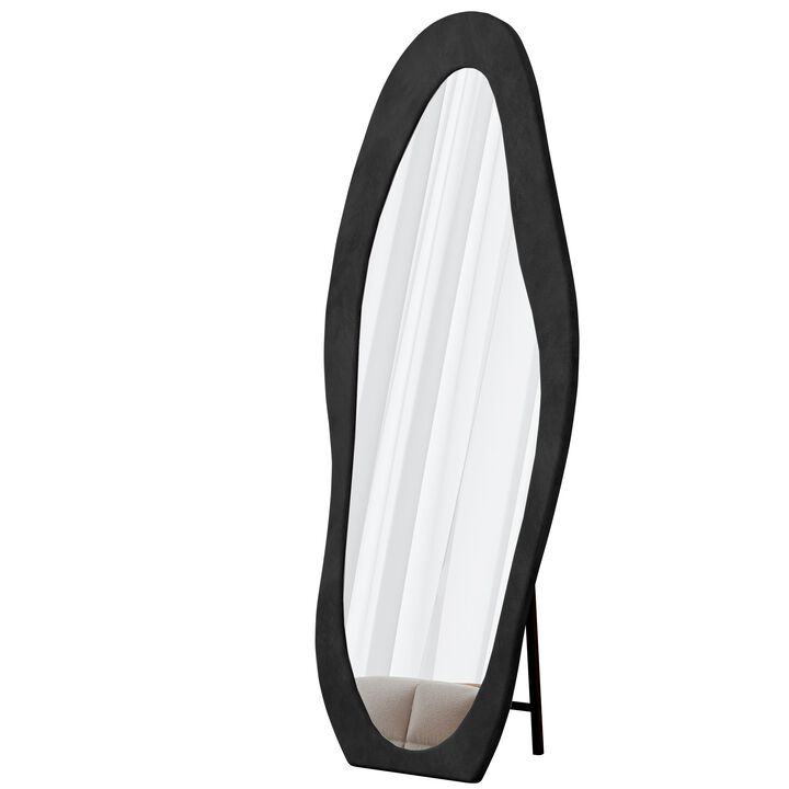 Full Length Mirror 63 x 24 Irregular Wavy Floor or Wall Mirror with Flannel Wrapped Wooden Frame for Bedroom Living Room
