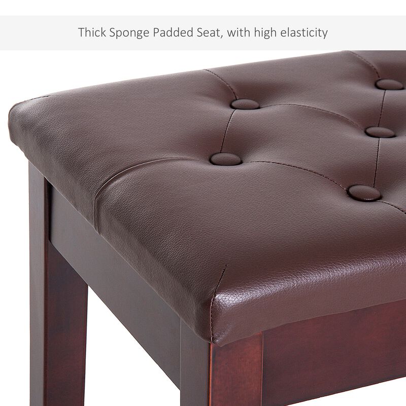 Elegant Duet Perch: Brown Birchwood Piano Bench with Faux Leather for Two