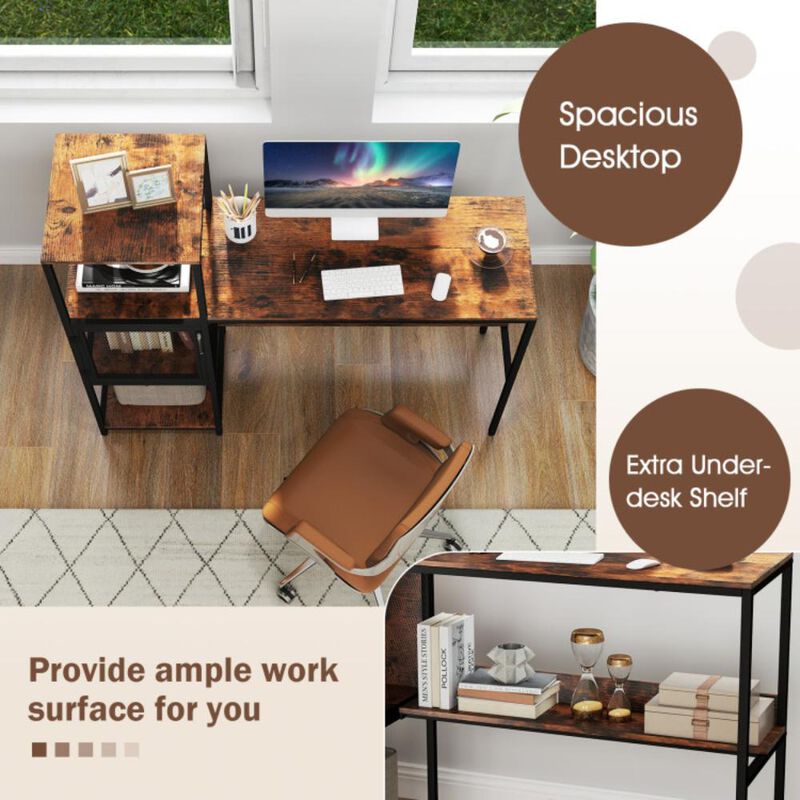 Hivvago Computer Desk with Bookshelf Home Office Desk with Storage Cabinet and Shelves-Rustic Brown