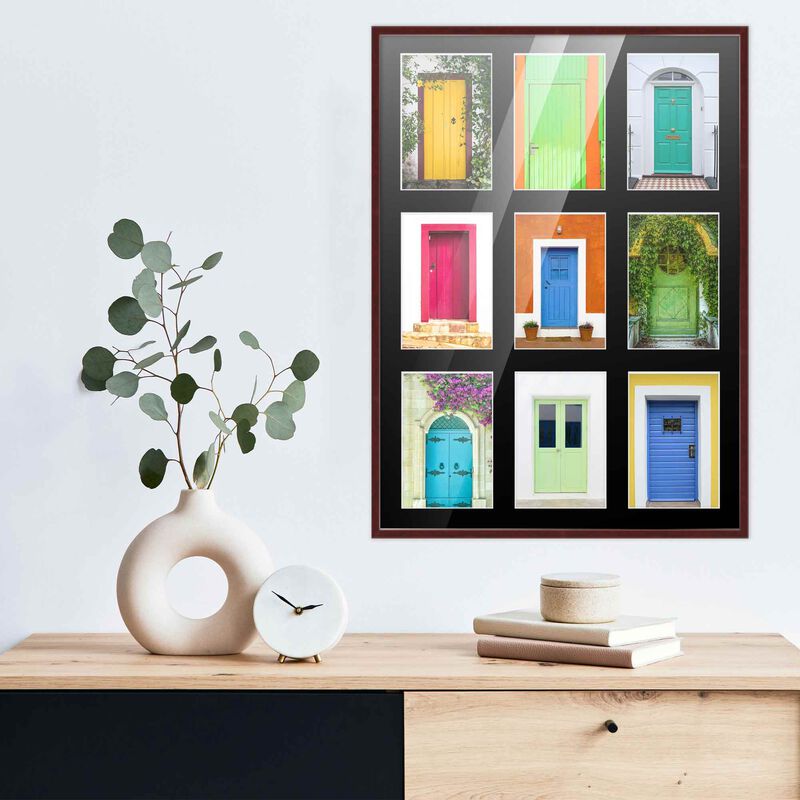 17.5x23.5 Wood Collage Frame with Black Mat For 9 5x7 Pictures