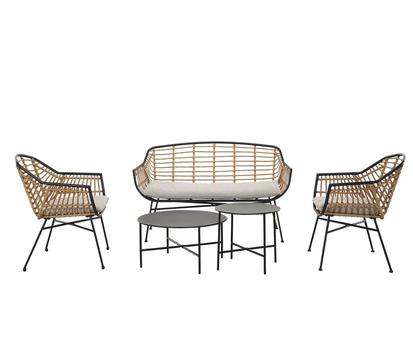 Mondawe Bohemian Rattan Patio Set w/ Rust-Proof Steel Frame & Detachable Cushions Sofa Set