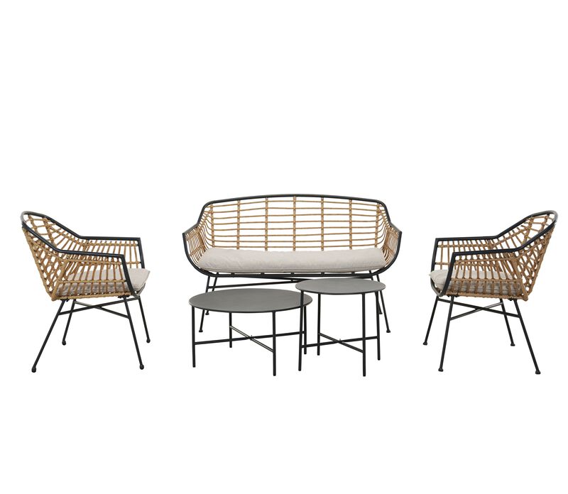 Mondawe Bohemian Rattan Patio Set w/ Rust-Proof Steel Frame & Detachable Cushions Sofa Set
