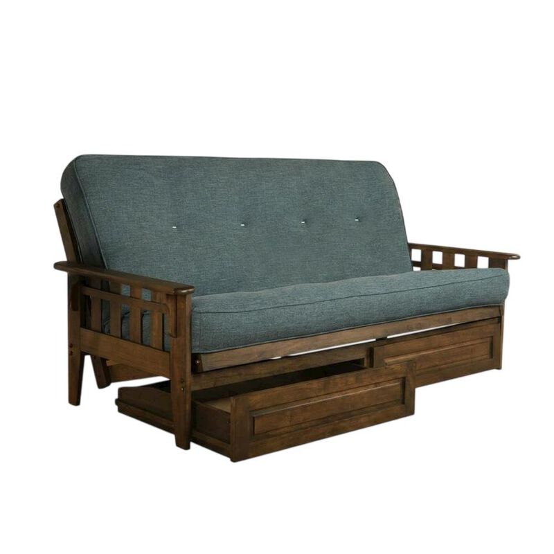 Tucson Frame-Rustic Walnut Finish-Linen Aqua Mattress-Storage Drawers image number 4