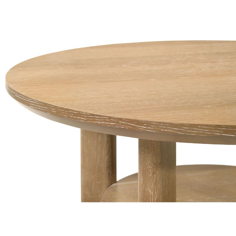 Clera Round Side End Table with Open Shelf, Light Oak Wood 22Inch image number 4