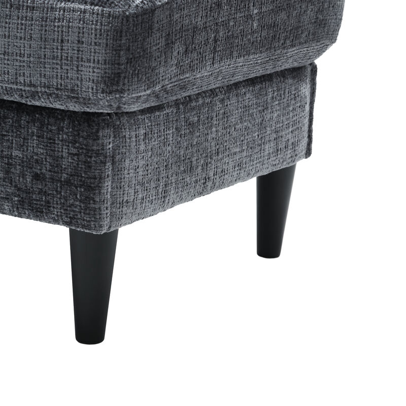 Sofa for three, solid wood frame, Chenille fabric, side pocket, with two cup holders, footstool with storage sofa