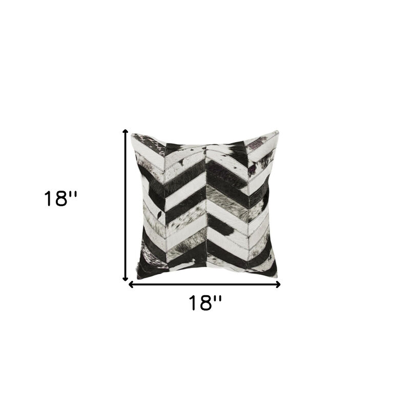 HomeRoots Set of Two 18" Black and Natural Chevron Cowhide Throw Pillows image number 6