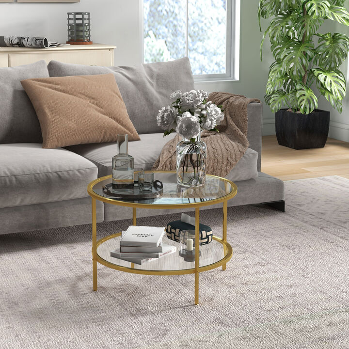Hivvago 2-Tier Round End Table with Steel Frame