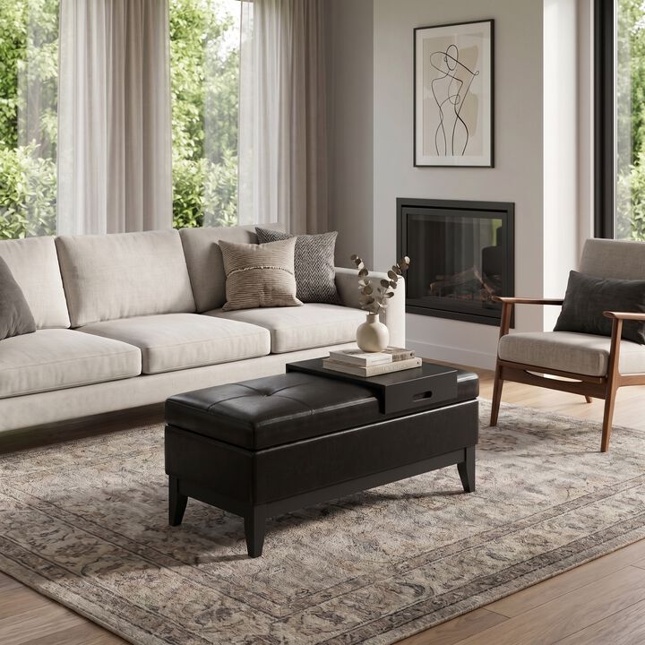 Simpli Home Oregon Storage Ottoman Bench with Tray