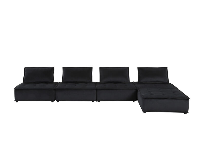 Alaya 5pc Foam Modular Sectional Sofa with Ottoman, Black Velvet Upholstery