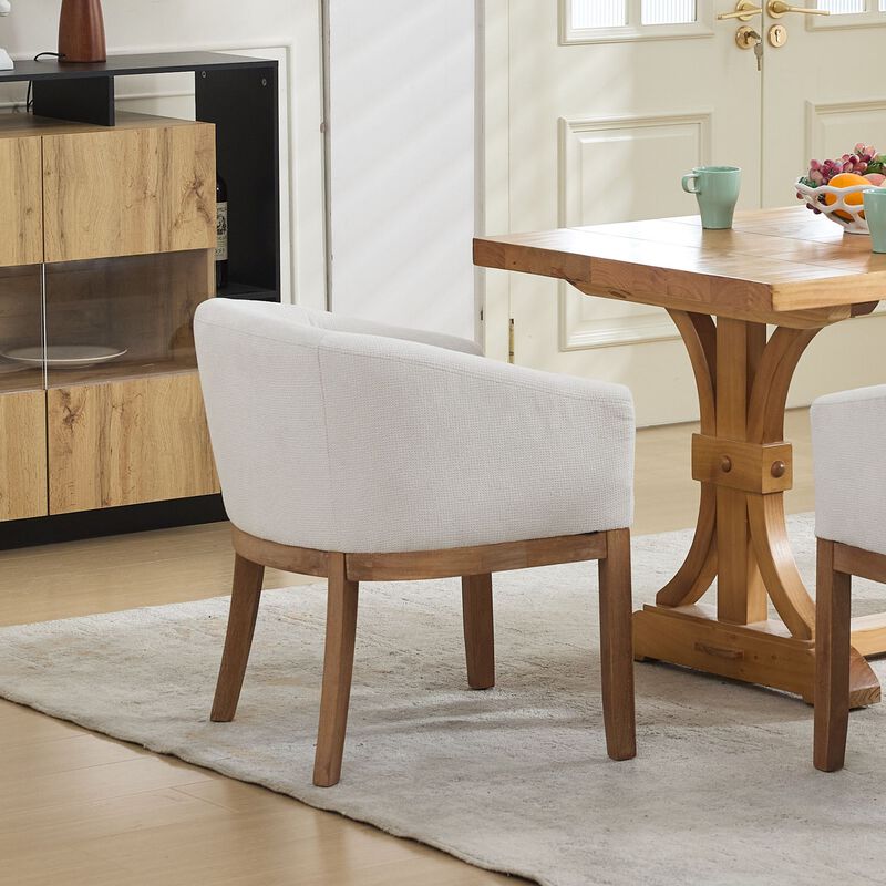 Upholstered Barrel Dining Chairs, Farmhouse Linen Accent Chairs with Natural Hardwood Frame image number 8