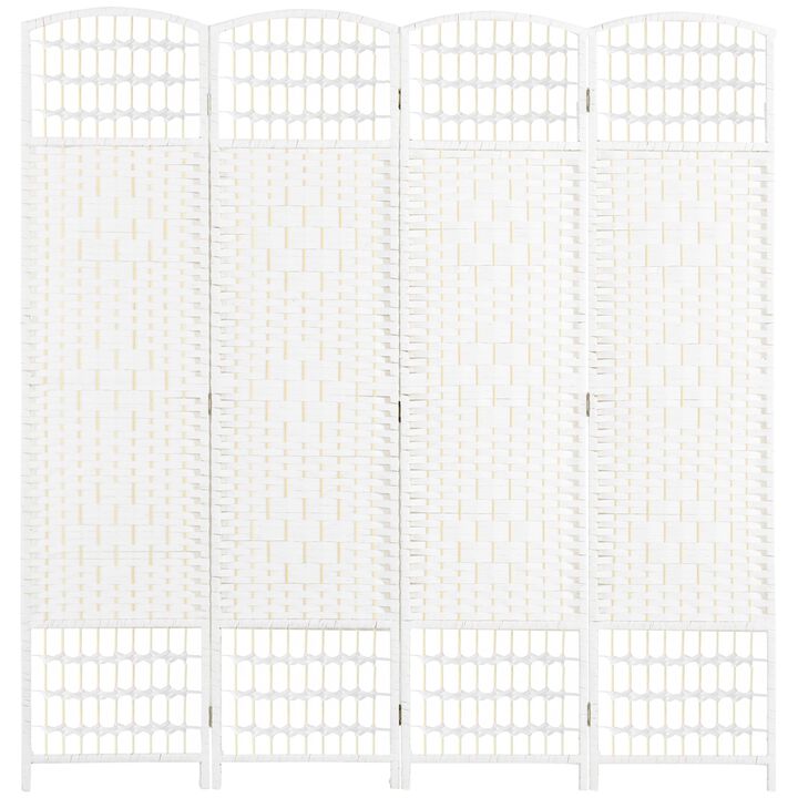4 Panel Room Divider, Folding Privacy Screen, Wave Fiber Freestanding Partition Wall Divider for Rooms, Home, Office, White