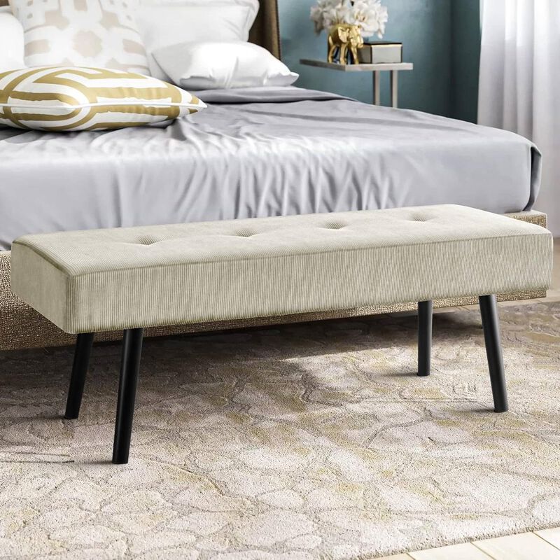 Mid-Century Corduroy Upholstered End-of-Bed Bench &ndash; Stylish Bedroom Accent image number 3