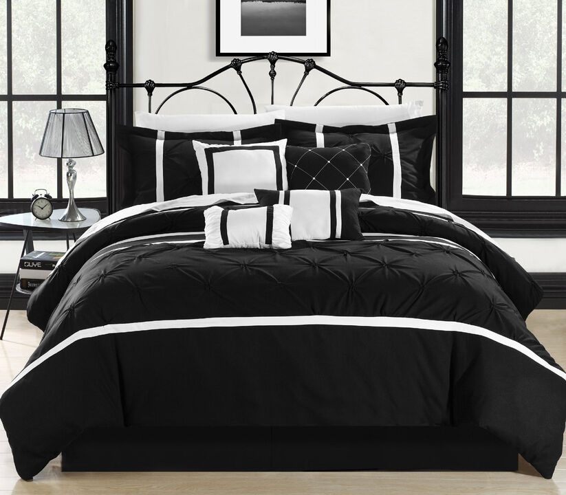 Chic Home Vermont Embroidered Bed In A Bag Set Sheet Set - 12-Piece - King 110x90", Black/White