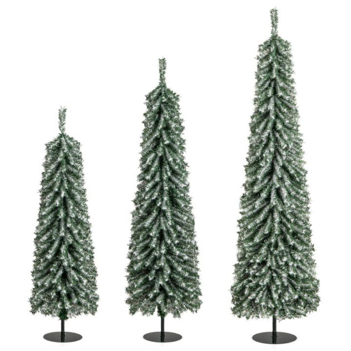 Hivvago 4/5/6 Feet Artificial Christmas Tree Set of 3 with Realistic Accumulated Snow