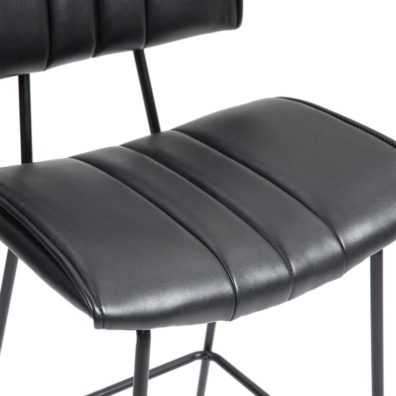 Glamour Home Set of 2 Belita Black Faux Leather Bar Stool with Black Metal Legs