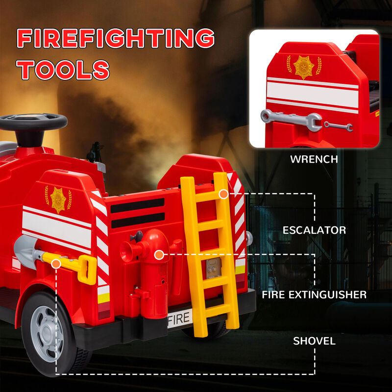 BreeBe 12V Ride on Fire Truck with Siren, Flashing Lights Fire Extinguisher, Soft Start, Horn Music image number 4