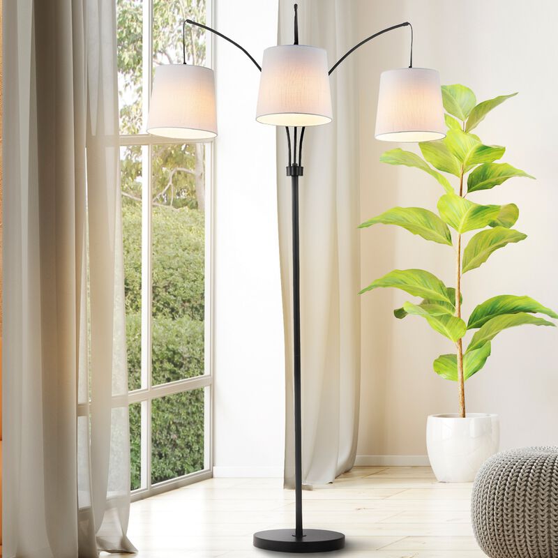 Sylva 3-Light Mid-Century Modern Head-Adjustable Iron LED Arc Floor Lamp