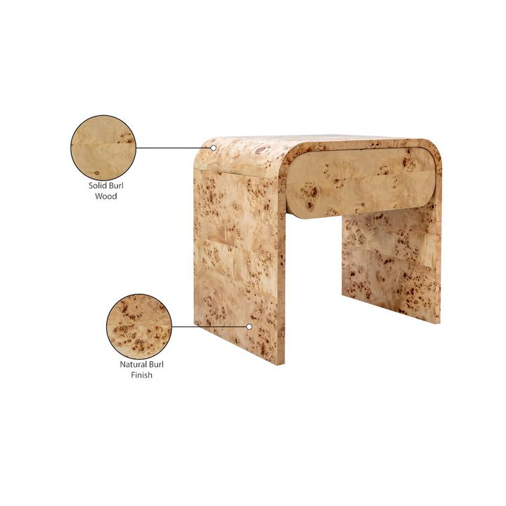 Meridian Furniture Cresthill Natural Burl Wood Night Stand