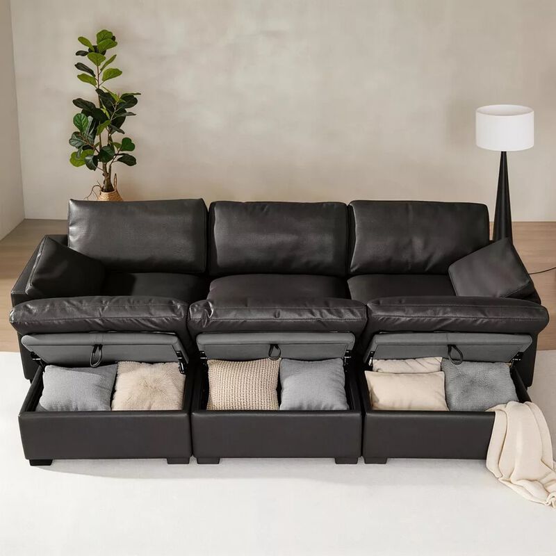 120" Modular Sectional Sleeper Sofa, 6-Seat Couch Bed with Storage Ottoman Deep Seat for Living Room image number 2