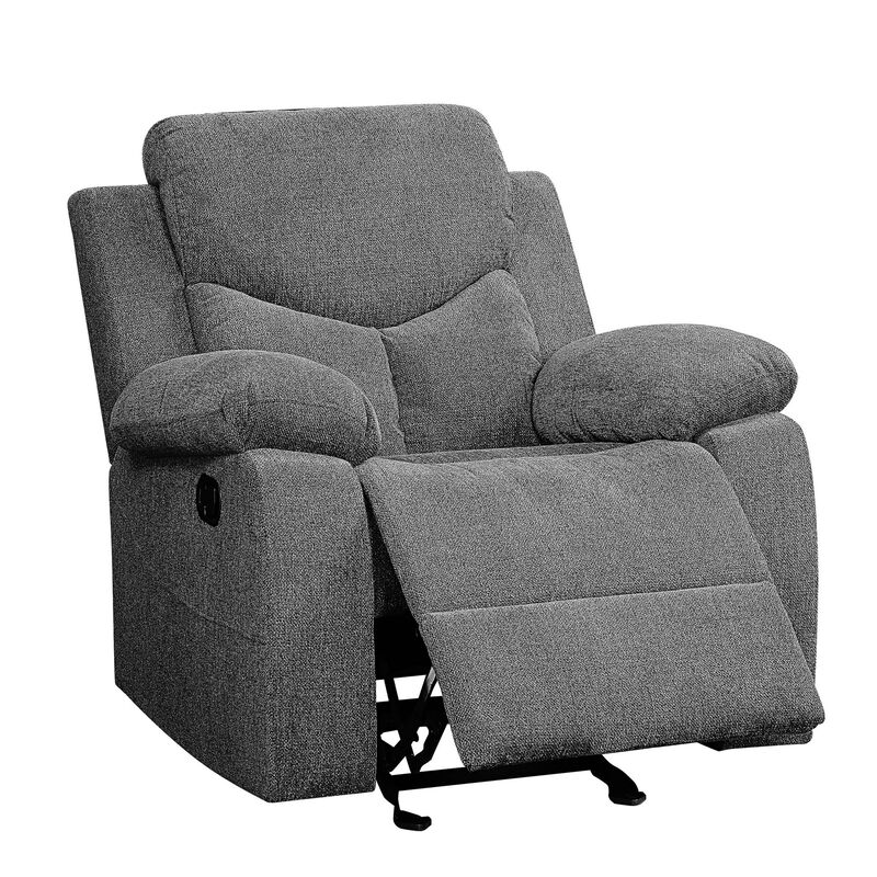 Fabric Upholstered Glider Recliner Chair with Pillow Top Armrest, Gray - Benzara image number 2