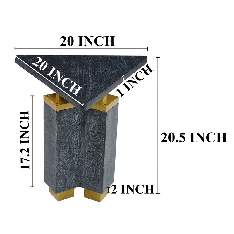 Andes Modern Triangular End Table - Handcrafted with Gold Brass Trim and Sandblasted Black Finish, 20 Inch