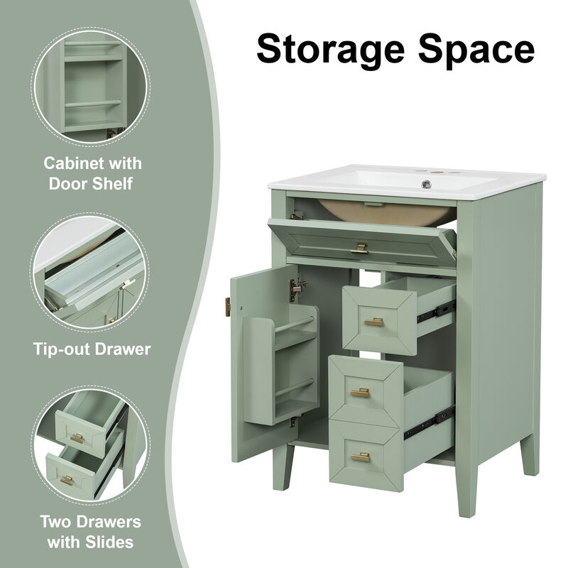 Merax Compact Bathroom Storage Vanity with Left Door Rack Cabinet & 2 Right Drawers image number 6