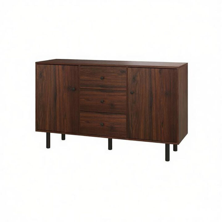 Accent Cabinet Console Storage Cabinet with 2 Cabinets 3 Drawers, Rustic Brown