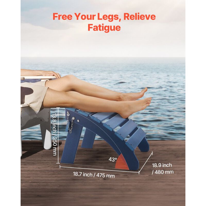 Outdoor Adirondack Ottoman, HDPE Plastic Foot Rest for Porch, Pool & Backyard - Blue image number 6