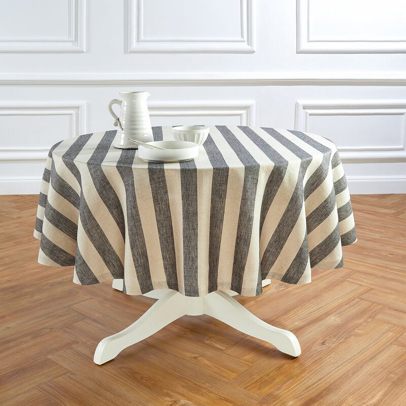 Solino Home Cabana Stripe 100% Linen Round Tablecloth &ndash; Handcrafted, Machine Washable, Perfect for Holiday and Everyday Dining