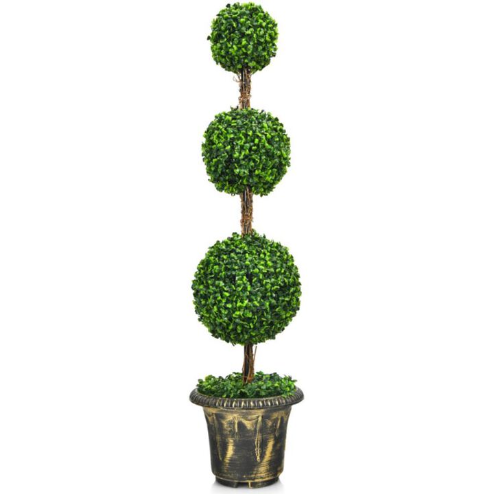 Hivvago 4 Feet Artificial Topiary Triple Ball Tree Plant