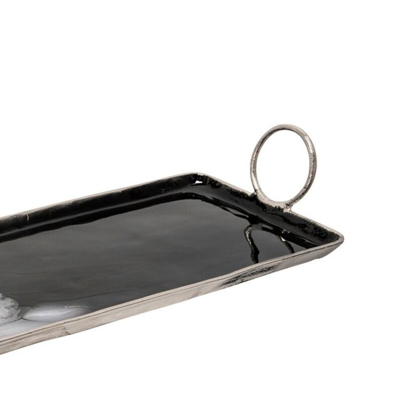 Tray with Metal and Ring Handles, Black and Silver - Benzara image number 3