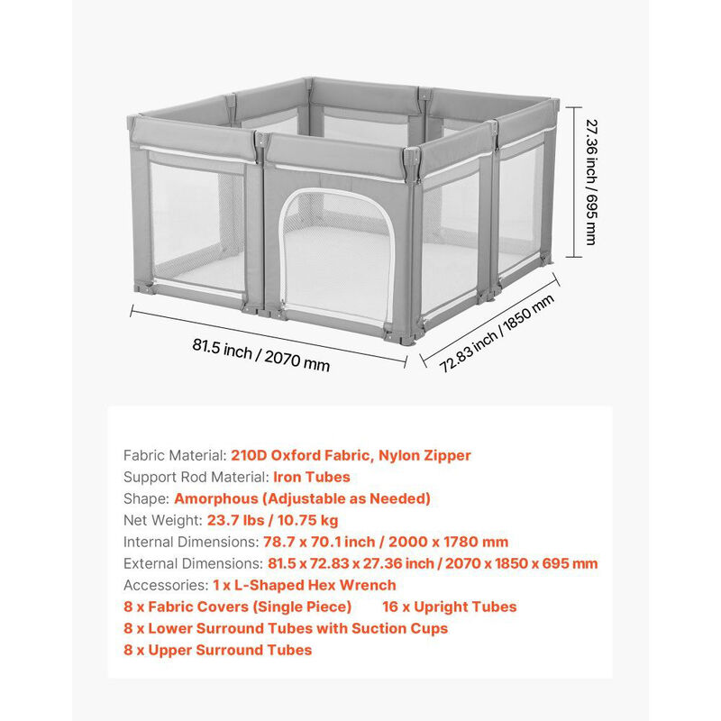 Extra Large Foldable Baby Playpen, Toddler Play Yard with Mesh & Zipper Door image number 2