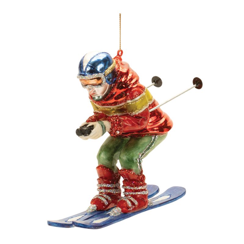 Set of 6 Glittered Glass Skier Ornaments for Holiday Tree or Winter Sports Decor