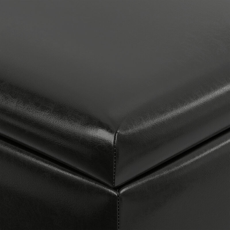 Gabbie 36 inch Wide Contemporary Square Square Coffee&nbsp;Table Storage Ottoman in  Midnight Black PU Black faux leather, Assembled image number 7