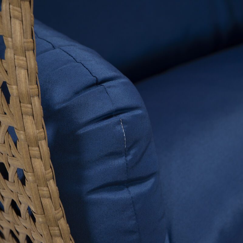 LeisureMod Mendoza Light Brown Wicker Hanging 2 person Egg Swing Chair Removable Cushion With Iron Base