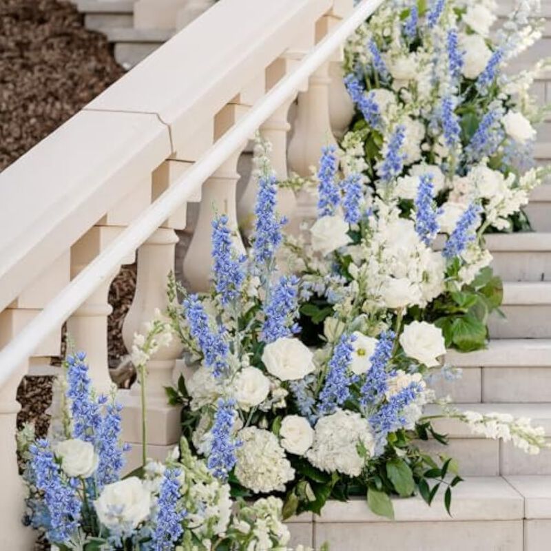 8 Piece Blue Artificial Delphinium Flower Stems Long Stem Outdoor Vase Filler image number 3