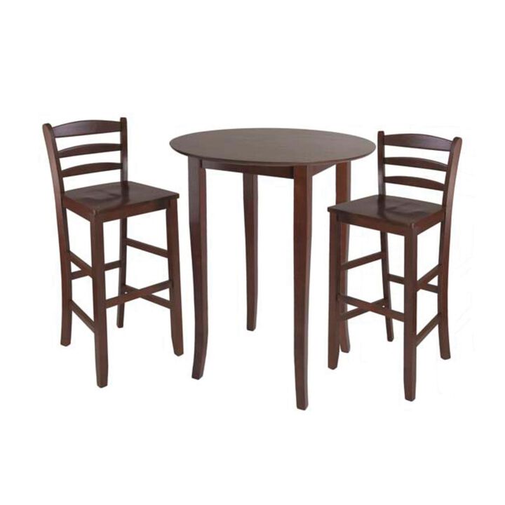 Fiona 3-Pc High Table with Ladder-back Bar Stools, Walnut
