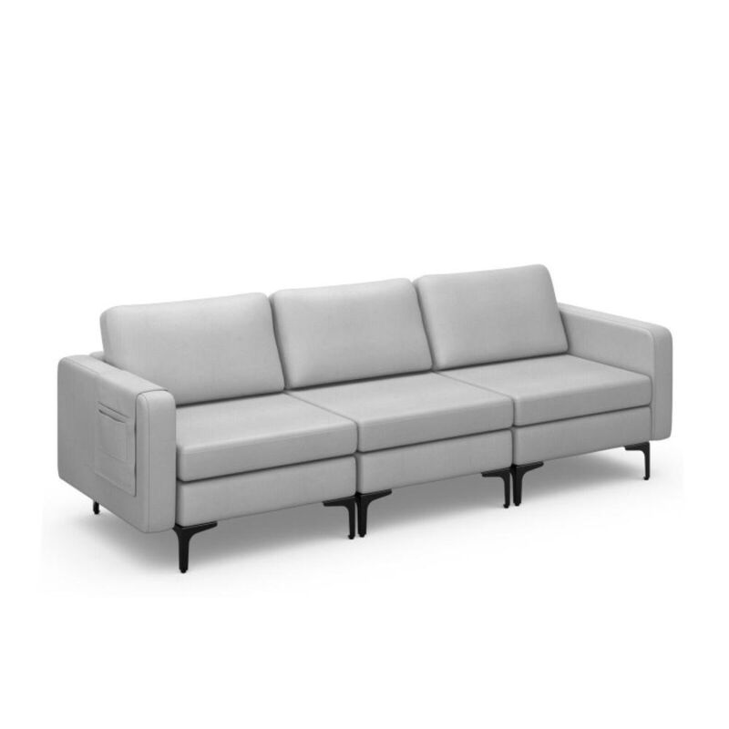 Hivvago 3-Seat Sectional Sofa Couch with Armrest Magazine Pocket and Metal Leg