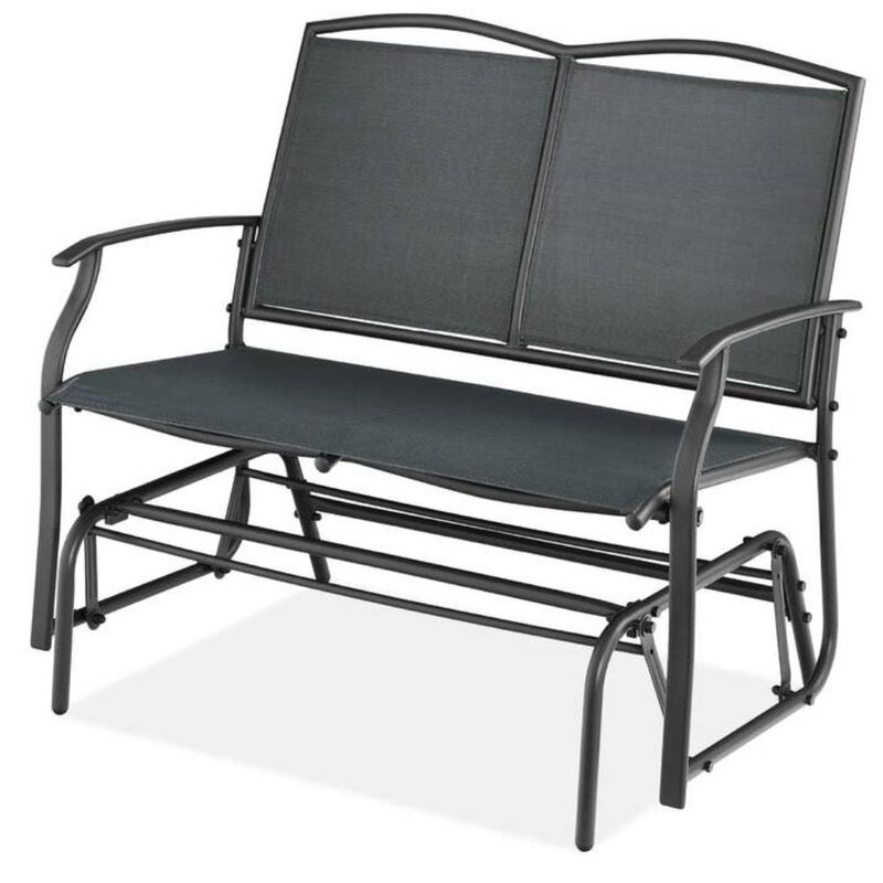 Hivvago 2 Seat Mesh Patio Loveseat Swing Glider Rocker with Armrests in Navy Blue