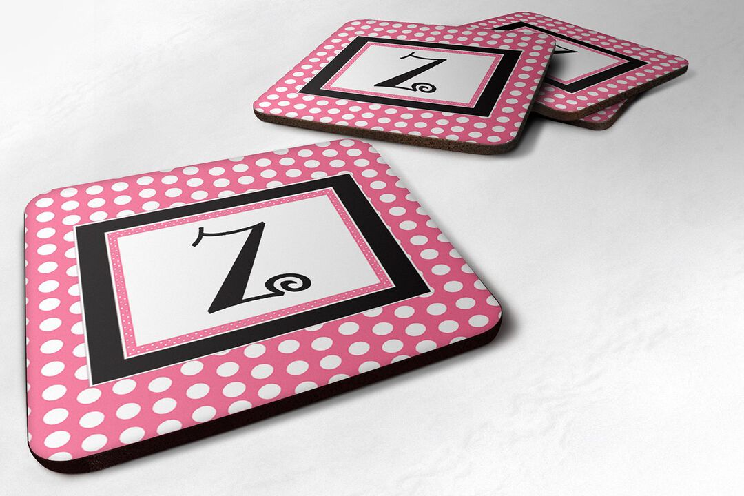 Caroline's Treasures CJ1001-ZFC Monogram-Pink Black Polka Dots Foam Coasters (Set of 4), Initial Letter Z, 3.5 H x 3.5 W, Multicolor
