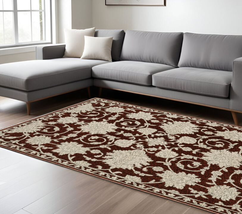 HomeRoots Floral Area Rug With Fringe