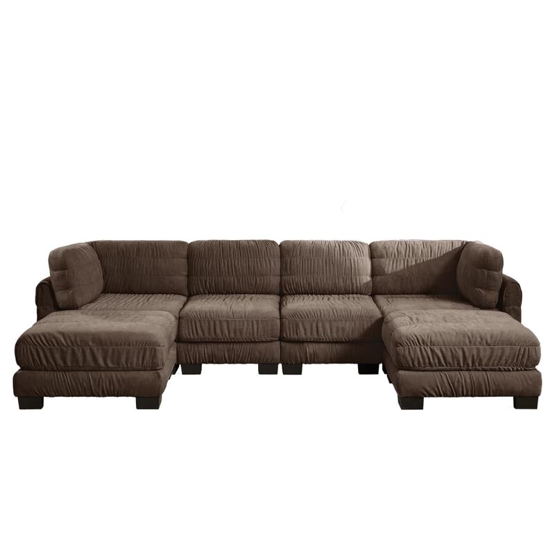 4 seat modular sectional sofa, Chenille L shaped sectional couch with ruched detailing, Modular sectional with 2 movable ottomans image number 0